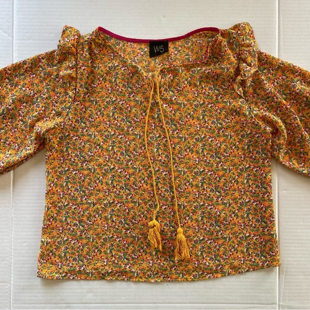 W5 CONCEPTS Women's Top Peasant Sleeve Blouse Floral Medium  Yellow - Picture 2 of 8